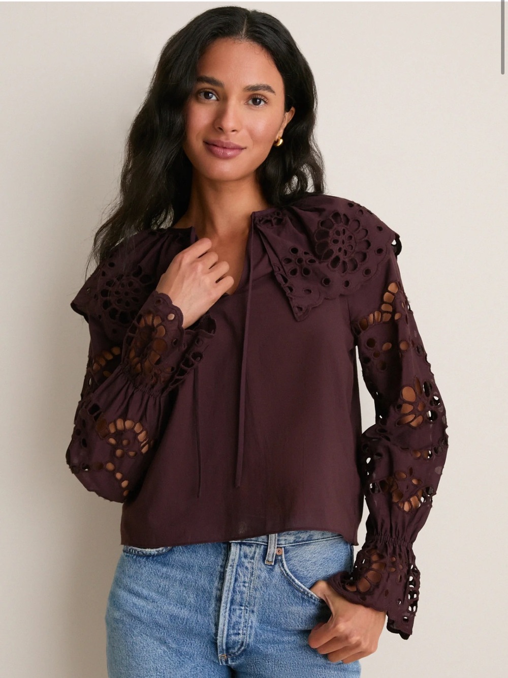 NWT SAYLOR Eyelet Yoke Long-Sleeve Top Medium